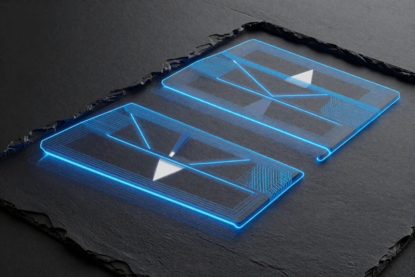 Abstrakte exklusive Slot-Visualisierung mit elektrisch-blauem geometrischem Muster - Exclusive Kategorie bei Casea Casino