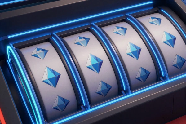 Abstrakte Megaways-Slot-Walzen mit kaskadierenden Symbolen und blauem Leuchten - Megaways Kategorie bei Casea Casino